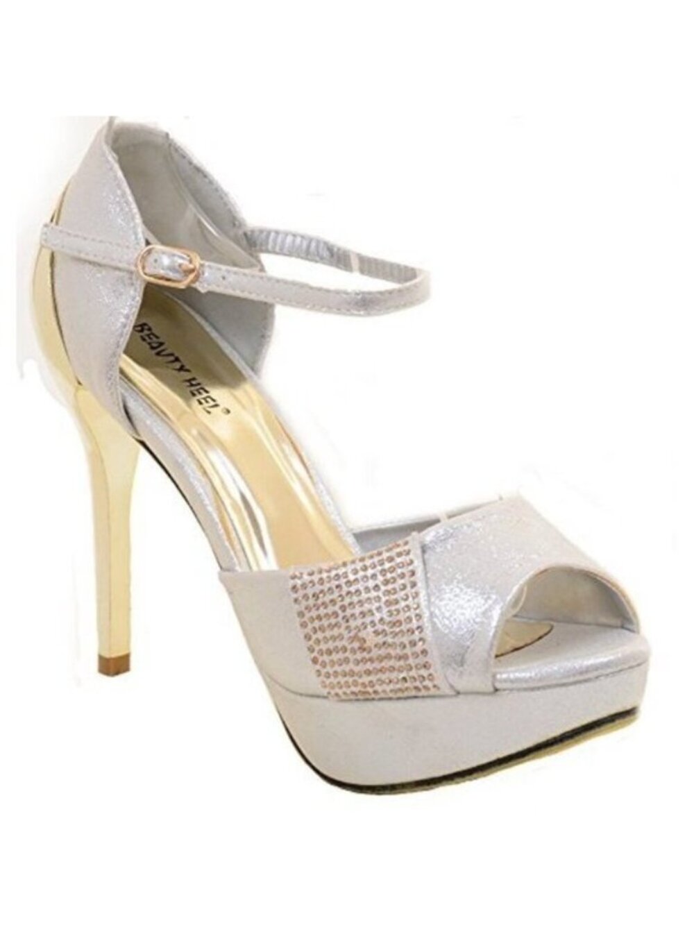 Women's Silver Shimmer Rhinestone Evening Peep Toe Platform Sandal Formal Heels